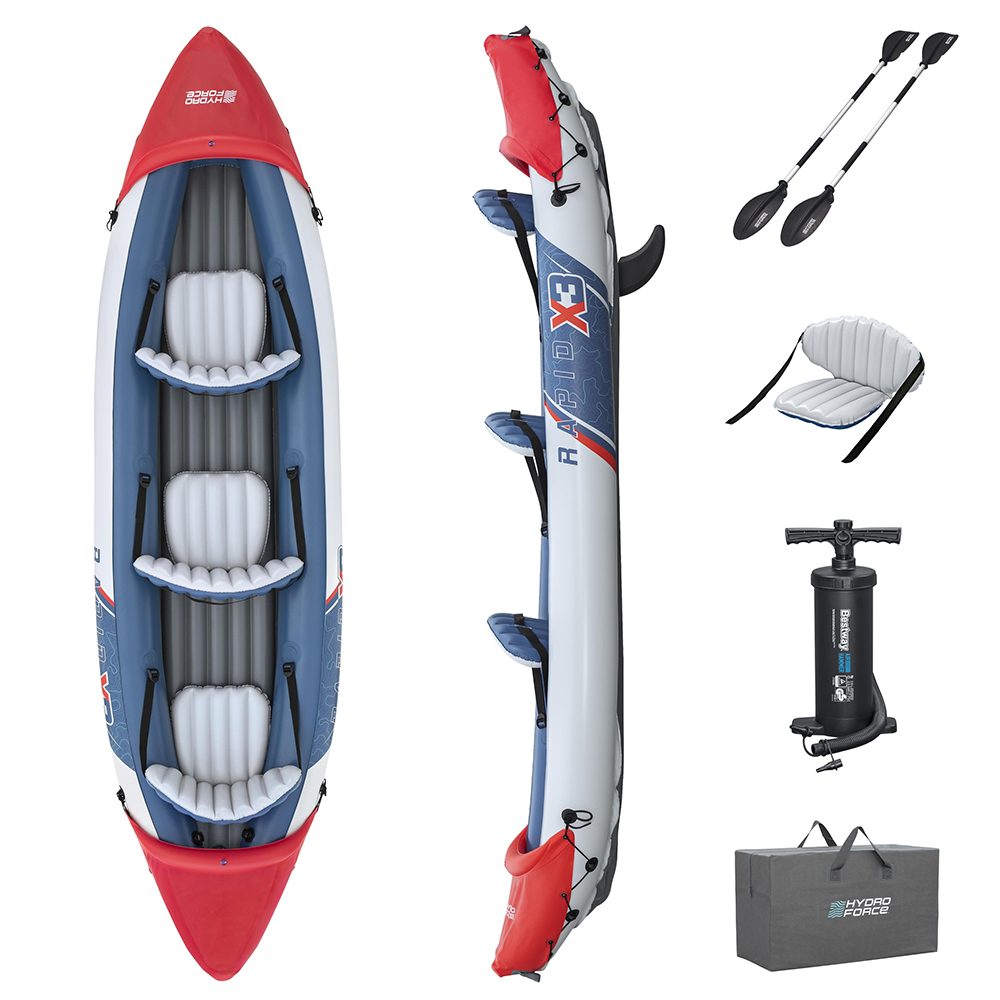 Hydro-Force Rapid X3 Set BESTWAY Φουσκωτό Καγιάκ τριών ατόμων, Μήκος: 3.81m, Αντοχή: 280kg, 1 πτερύγιο, 65132