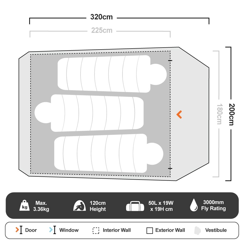 OZTRAIL Cradle Tent 3 Person, Σκηνή Κάμπινγκ 3 ατόμων, 320 x 200 x 120(ύψος) cm, 10000764