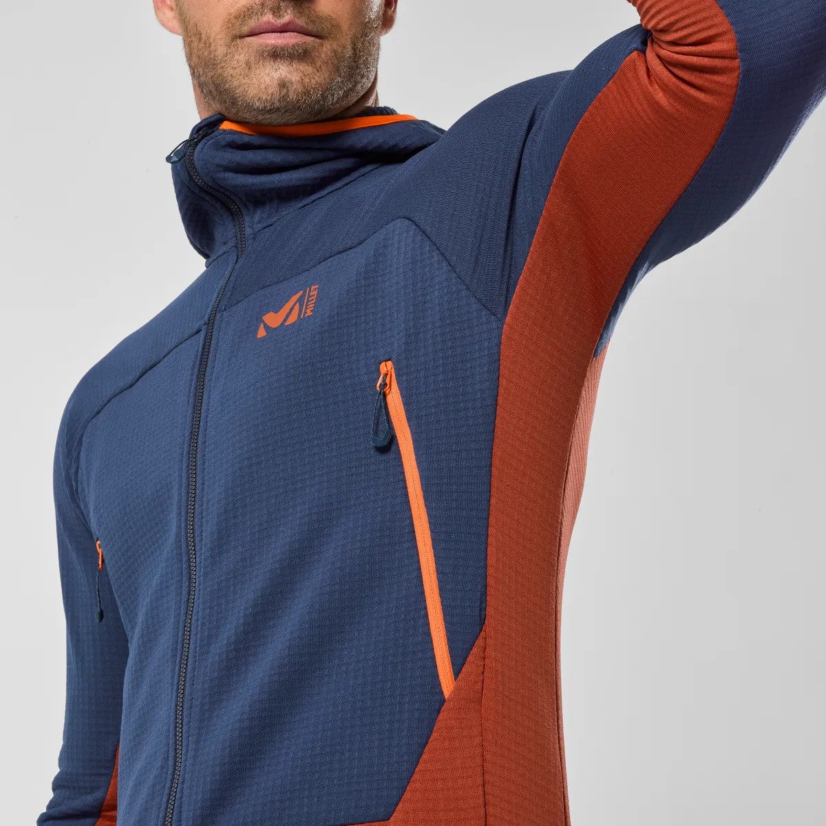 Ζακέτα ορειβασίας ανδρική fleece Millet FUSION GRID HOODIE M /Rust - Saphir