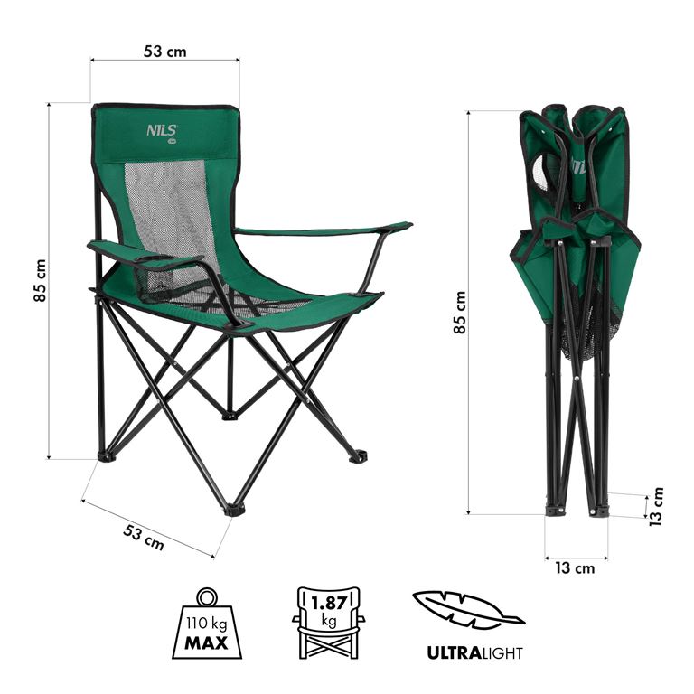 Καρέκλα Camping NILS CAMP NC3302 Πράσινο/Μαύρο