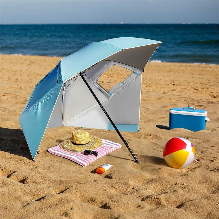 NC17114 Ομπρέλα Παραλίας/ Ανεμοφράκτης 2 ΣΕ 1 XXL 240 cm ΜΠΛΕ NILS