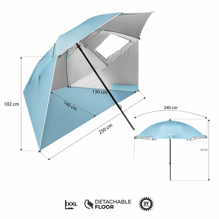 NC17114 Ομπρέλα Παραλίας/ Ανεμοφράκτης 2 ΣΕ 1 XXL 240 cm ΜΠΛΕ NILS