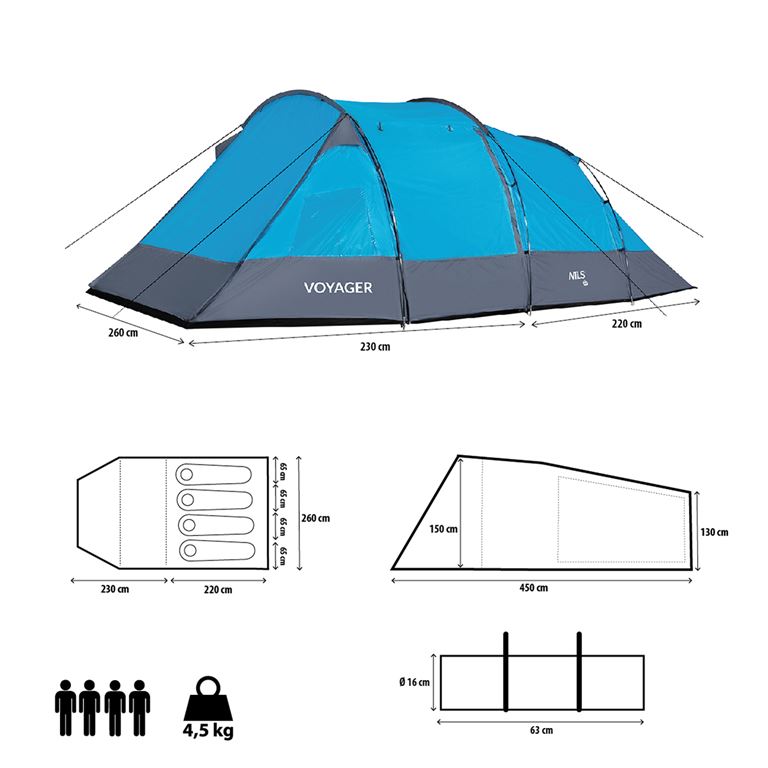 Σκηνή Κάμπινγκ NC3027 Voyager NILS CAMP 4 Ατόμων