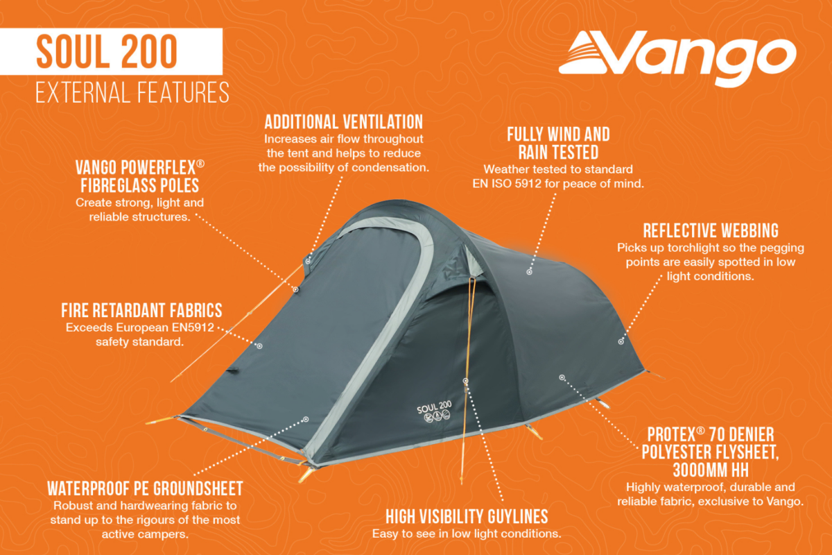 VANGO Soul 200, Σκηνή 2 ατόμων, 270 x 130 x 95(ύψος) cm, TEWSOUL00000003 /Peridot Green